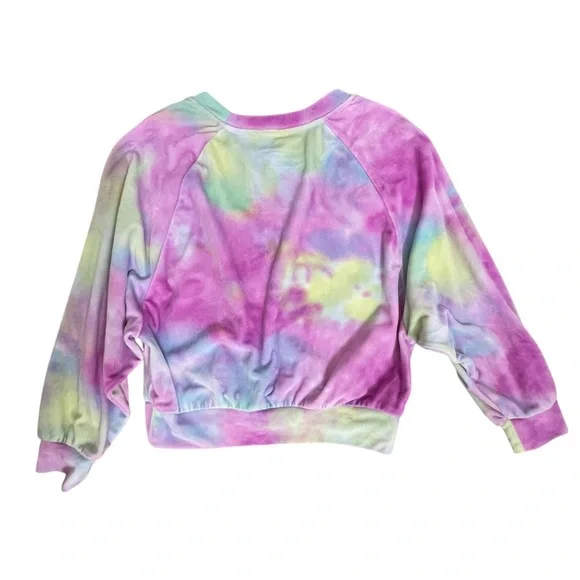 Girls Tie Dye Cropped Sweatshirt Size 10 Pastel Rainbow Pullover - Picture 2 of 5